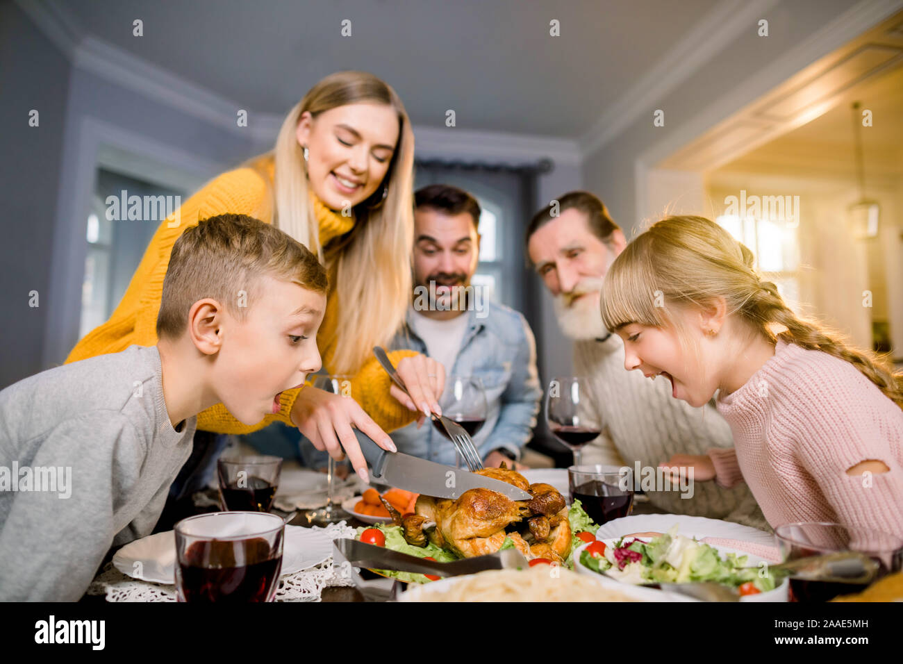 Thanksgiving Celebration Tradition Family Dinner Concept. Funny photo