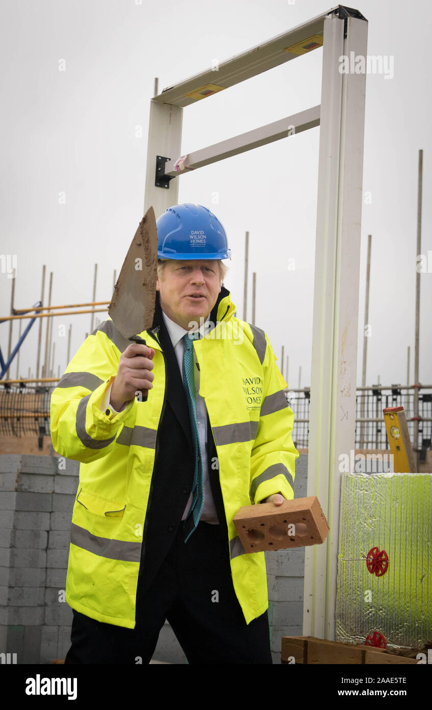 Prime Minister Boris Johnson during a visit to David Wilson Homes in
