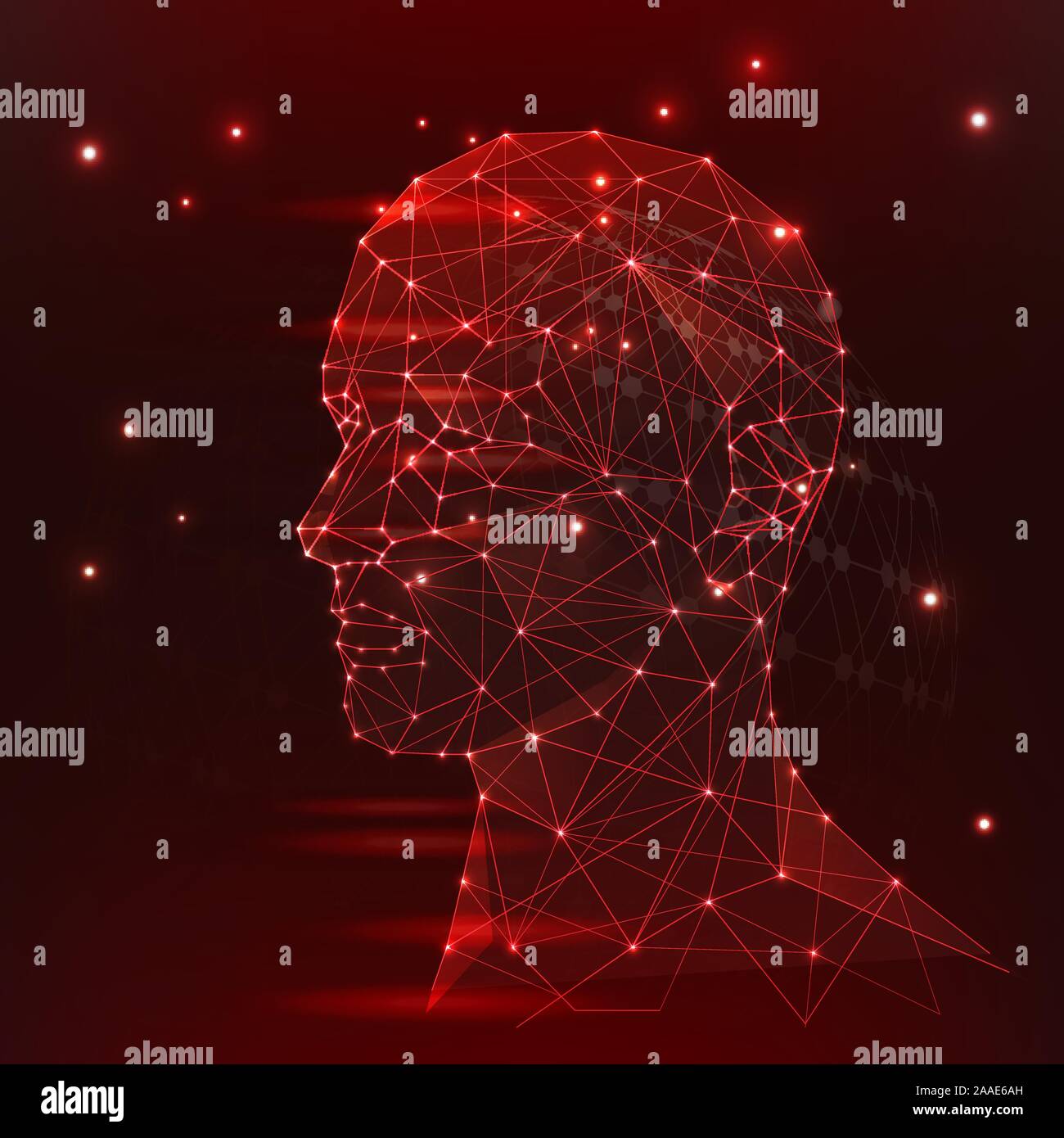 digital particle face technology concept background for artificial intelligence and machine learning Stock Vector