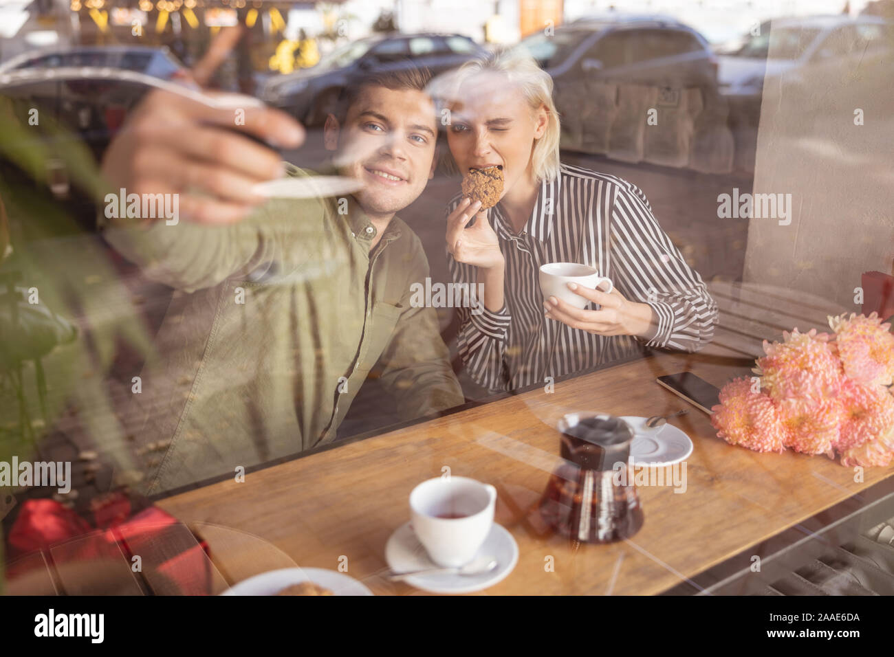 Couple taking a selfie during their date Stock Photo