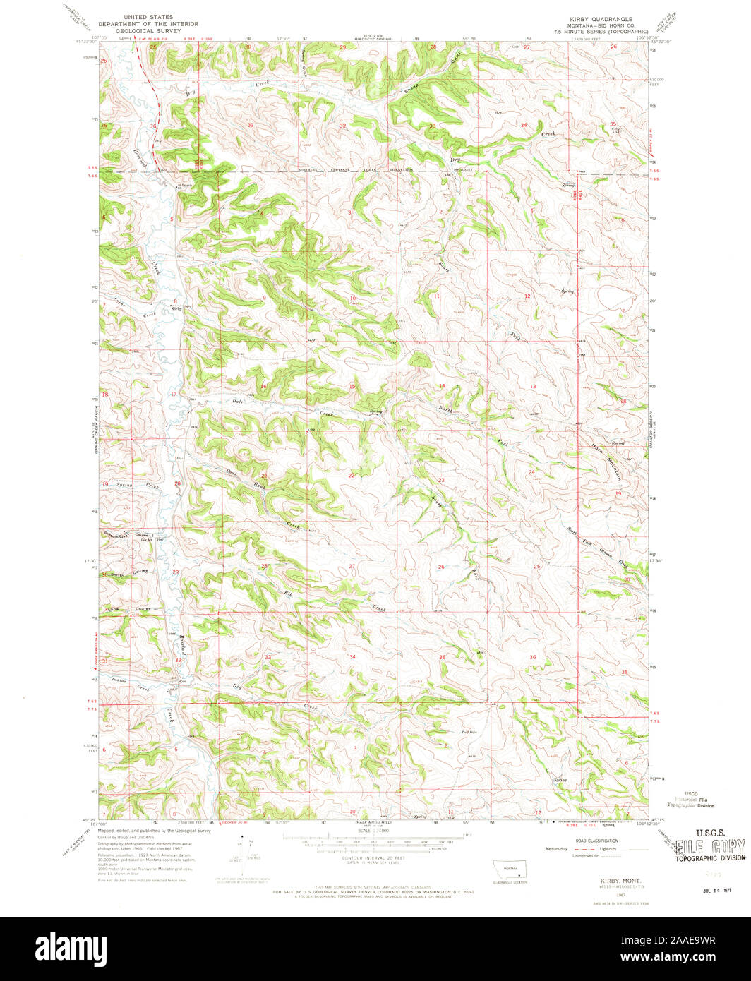 USGS TOPO Map Montana MT Kirby 264799 1967 24000 Restoration Stock Photo