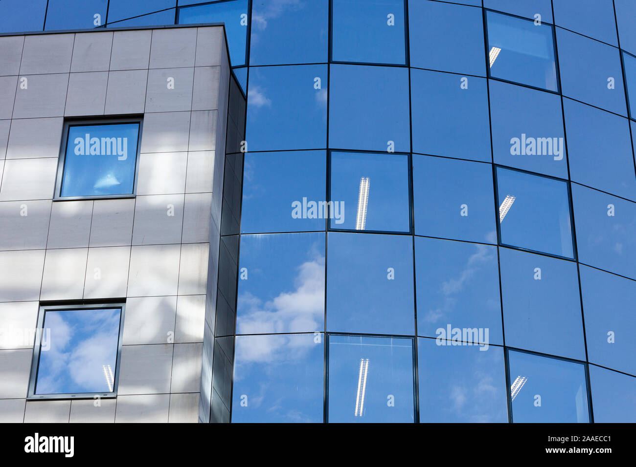 part of reflecting glass facade on modern office building Stock Photo ...