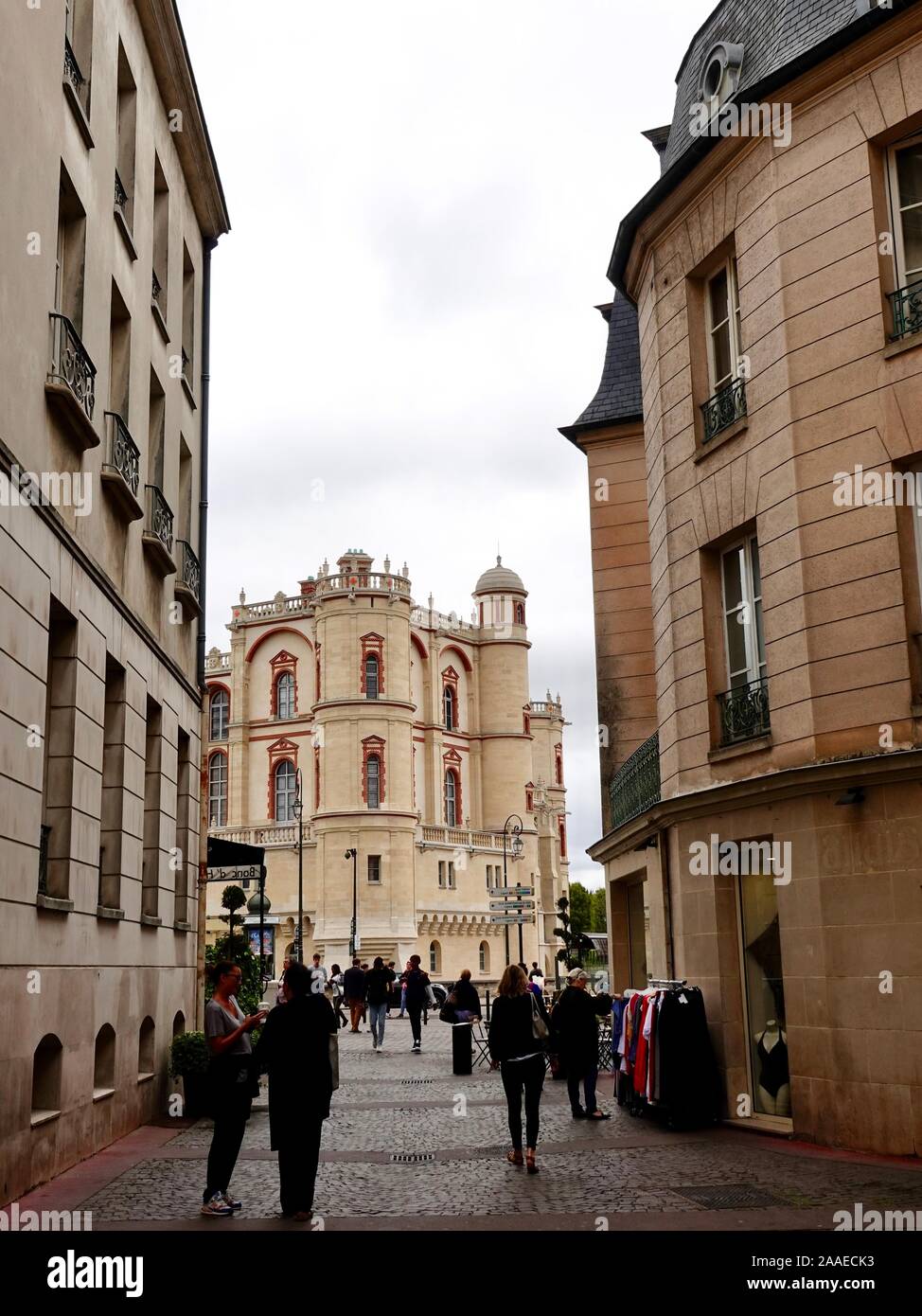 Shoppers, people, walking in the pedestrian area towards the Chateau, Saint-Germain-en-Laye, France. Stock Photo