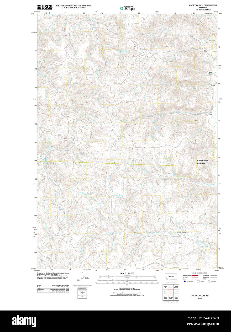 USGS TOPO Map Montana MT Lacey Gulch 20110523 TM Restoration Stock Photo