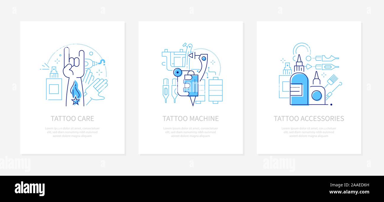 Tattoo studio - vector line design style banners set Stock Vector
