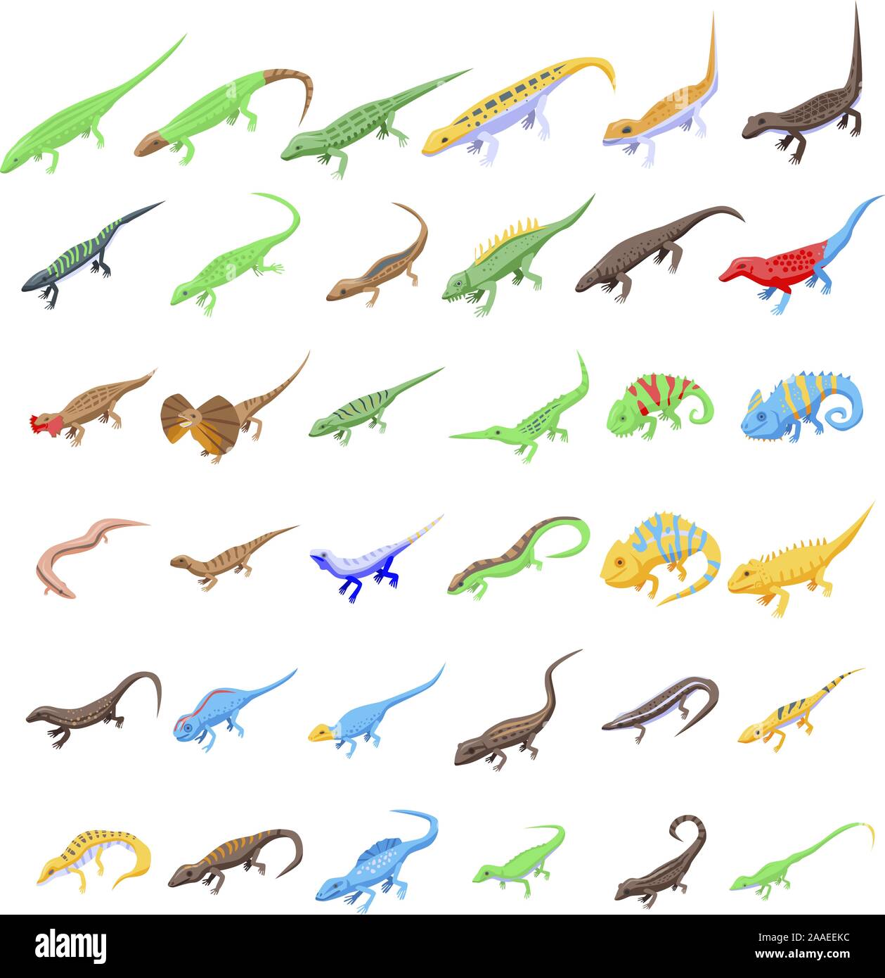 Lizard icons set, isometric style Stock Vector