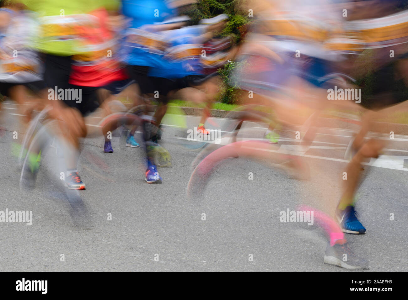 People Running in City Marathon, Motion Blur Stock Photo