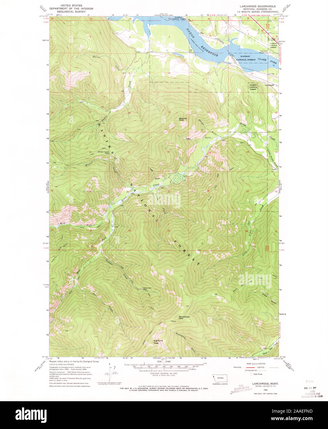 USGS TOPO Map Montana MT Larchwood 264910 1966 24000 Restoration Stock Photo