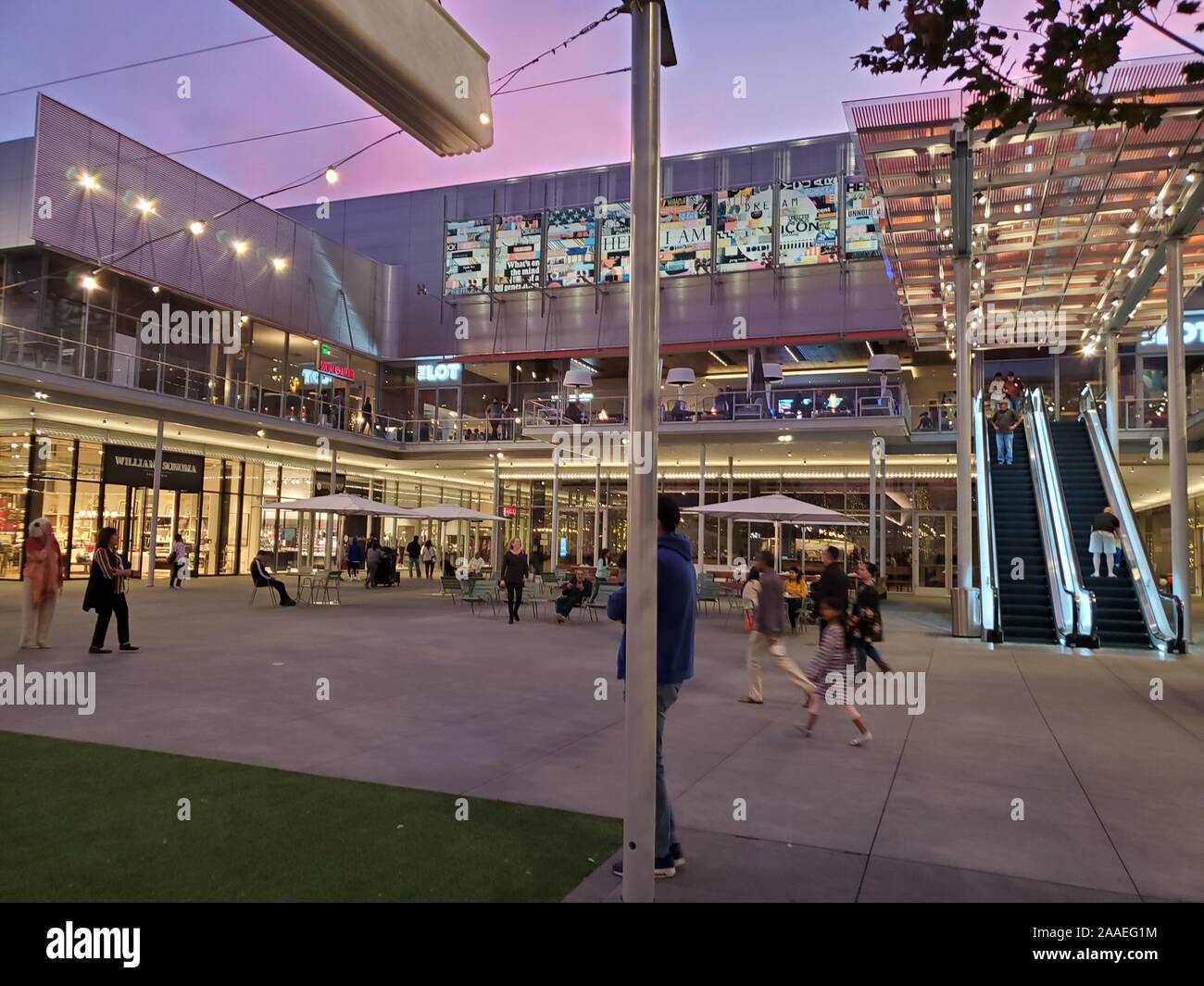 Night view of illuminated piazza at City Center Bishop Ranch, a project of famed Italian architect Renzo Piano in San Ramon, California, November 16, 2019. () Stock Photo
