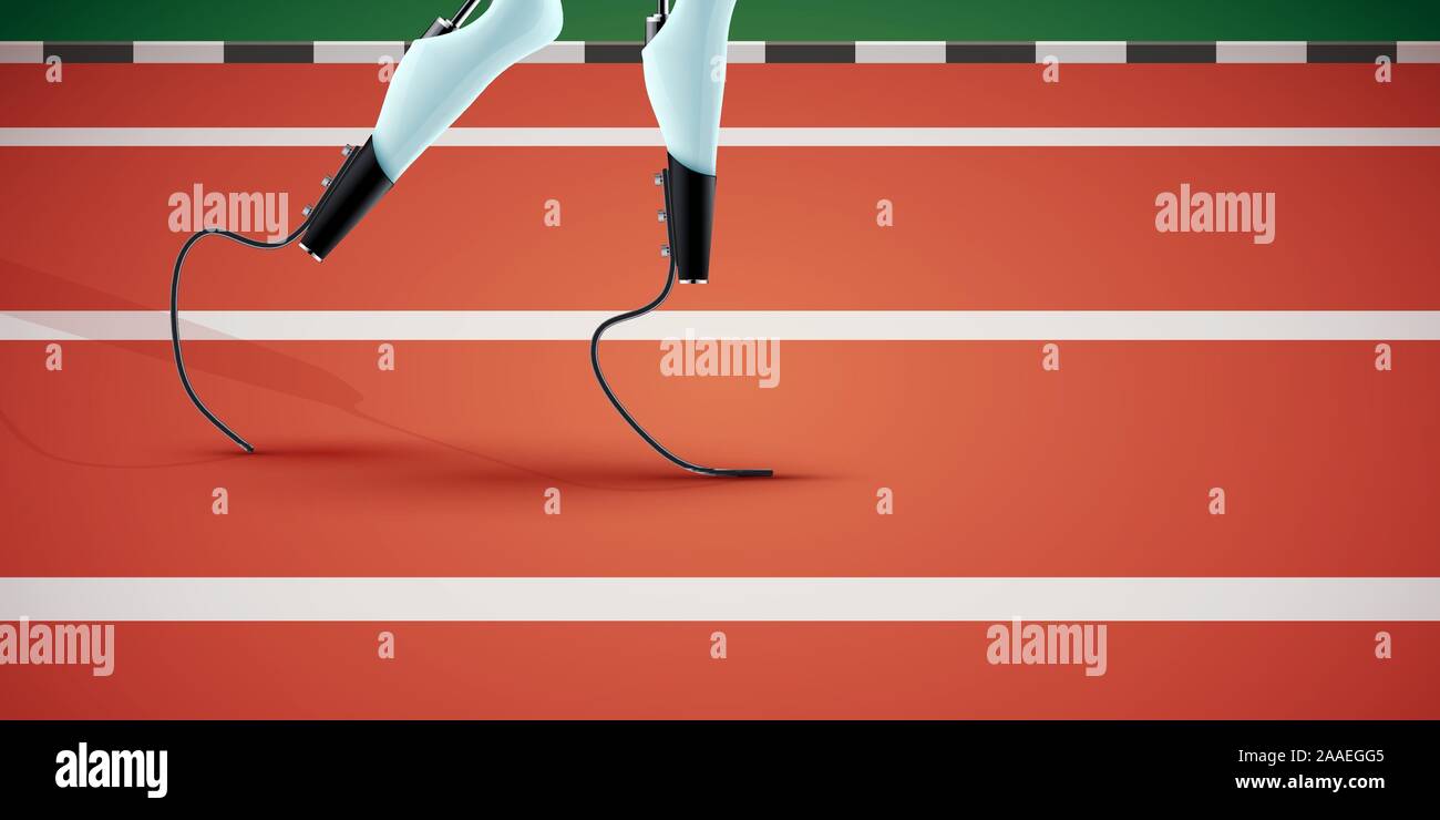 Athlete with Prosthetic legs on running track Stock Vector