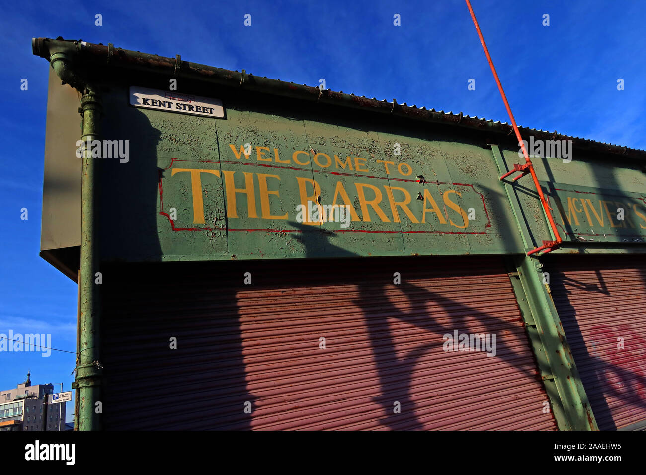 Welcome To The Barras sign, Gallowgate, East End, Glasgow, Scotland, UK, G1 5DX Stock Photo