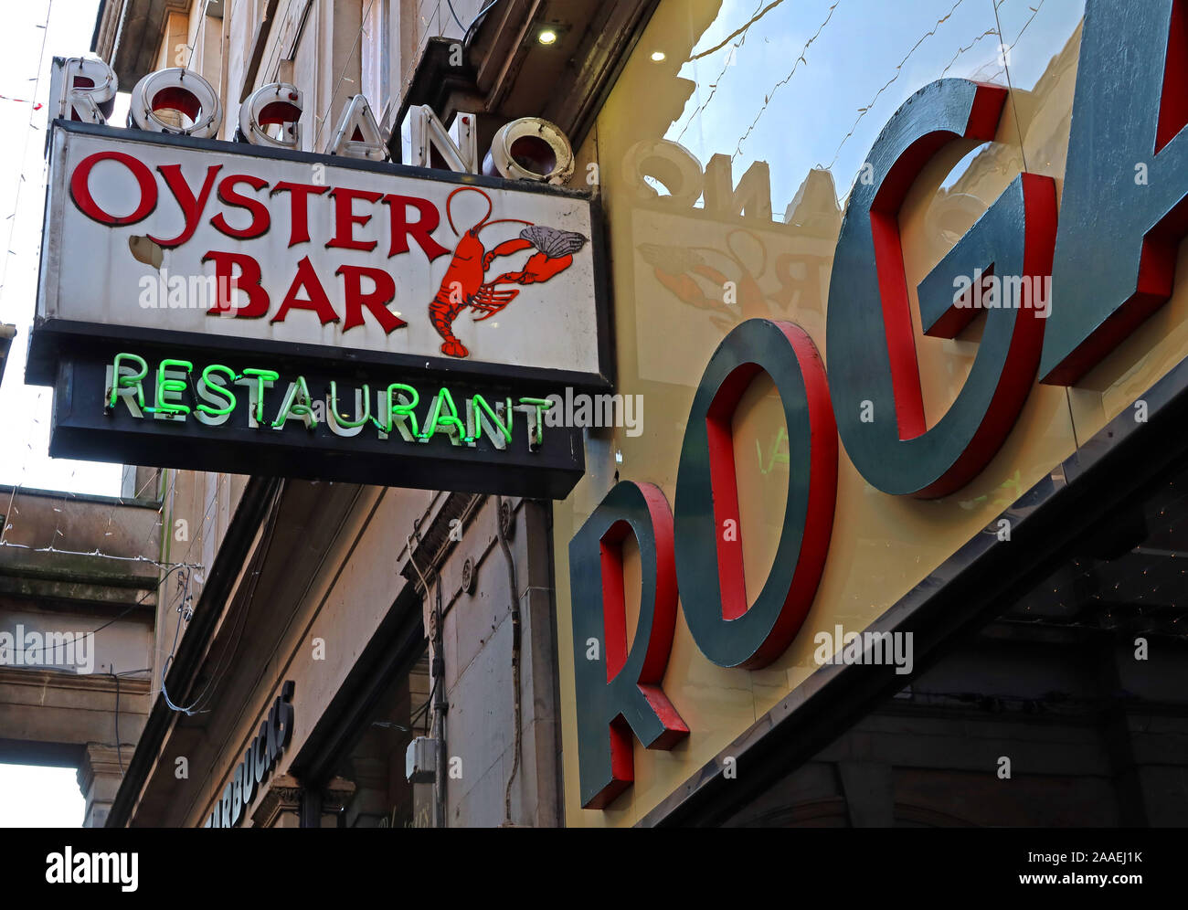 The Art Deco Rogano Oyster Bar restaurant, 1935, 11 Exchange Place, Glasgow, Scotland, UK, G1 3AN Stock Photo