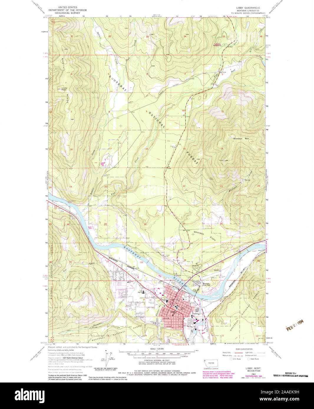 USGS TOPO Map Montana MT Libby 264971 1963 24000 Restoration Stock Photo