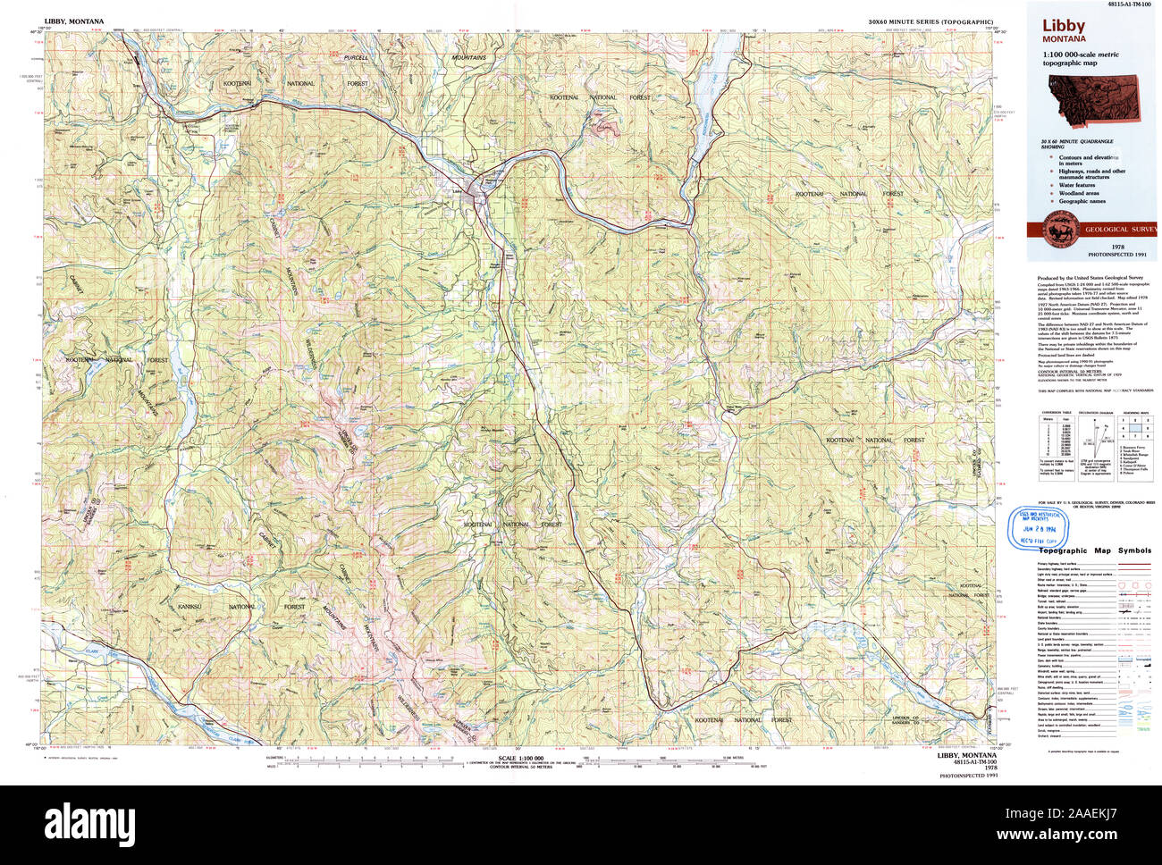 USGS TOPO Map Montana MT Libby 268431 1978 100000 Restoration Stock Photo