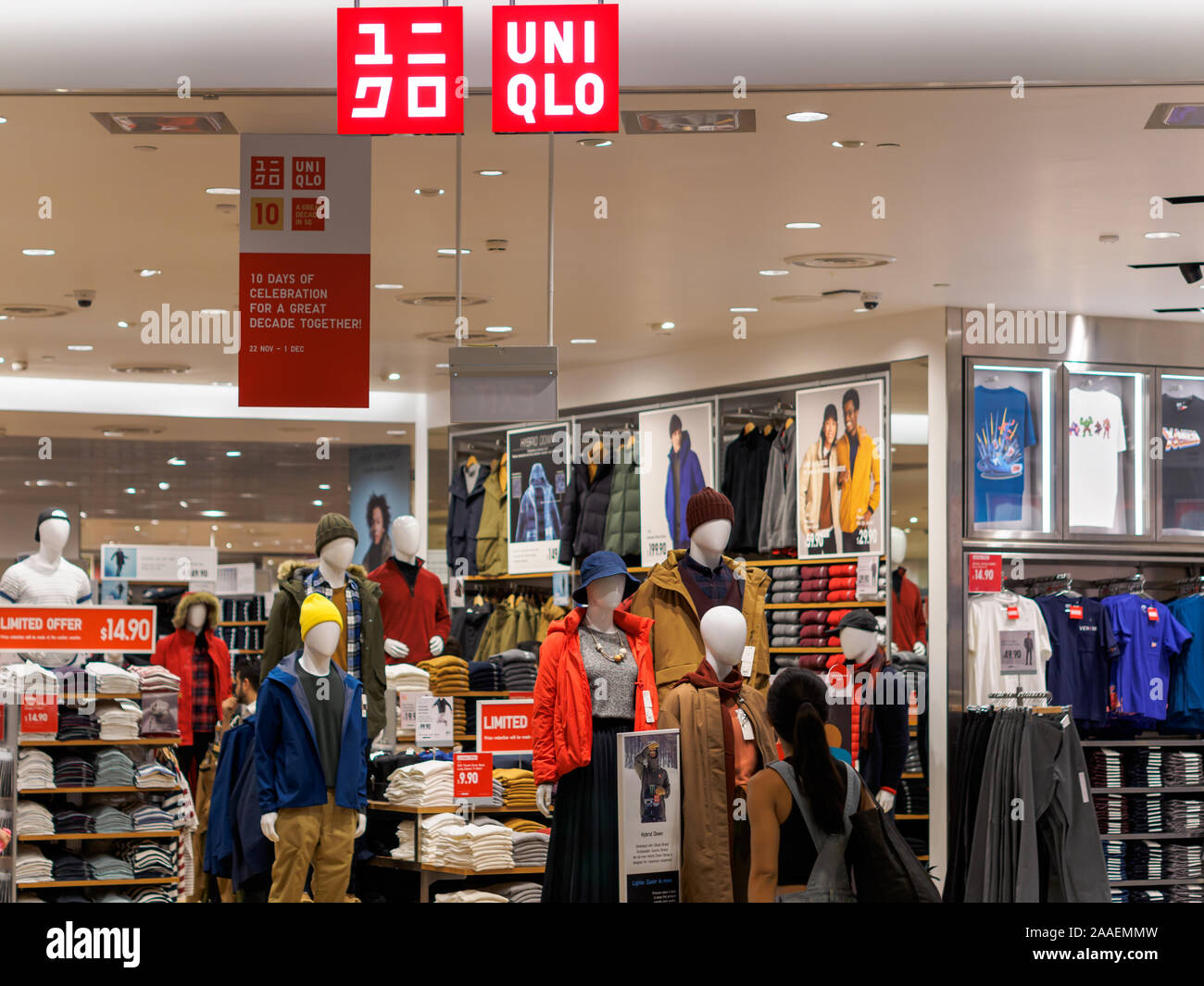 SINGAPORE - 6 MAY 2019 - Frontage of a Uniqlo clothing retail outlet at Jewel, Changi Airport, Singapore Stock Photo
