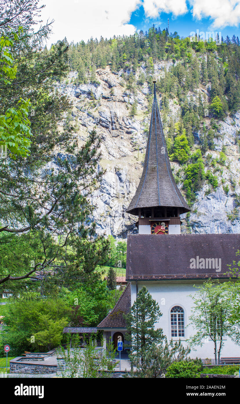 Church in Lauterbrunnen. Church in the Alps Stock Photo - Alamy