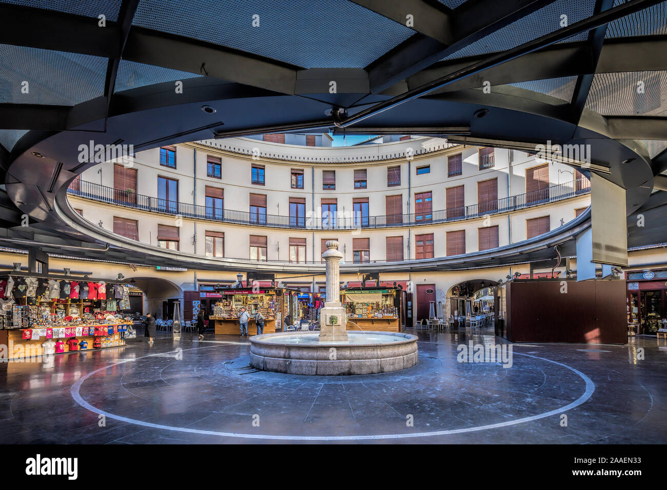 The circular shaped Plaza Redonda, or round square, shopping and market, Calle San Vicente Martir, Valencia, Spain. Stock Photo