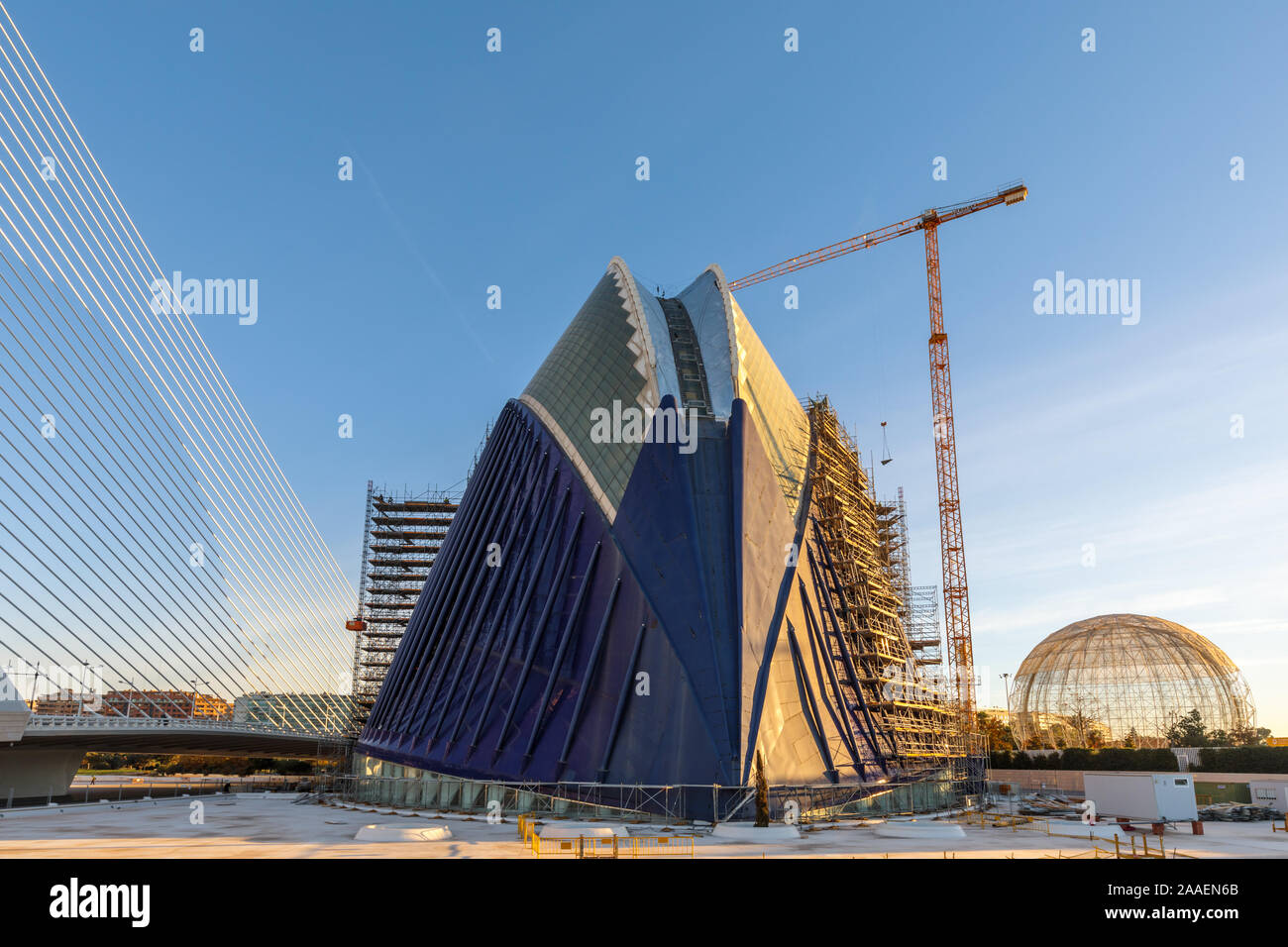 L'Àgora,  multipurpose building, City of Arts and Sciences in the early morning, designed by Calatrava, Valencia, Spain Stock Photo
