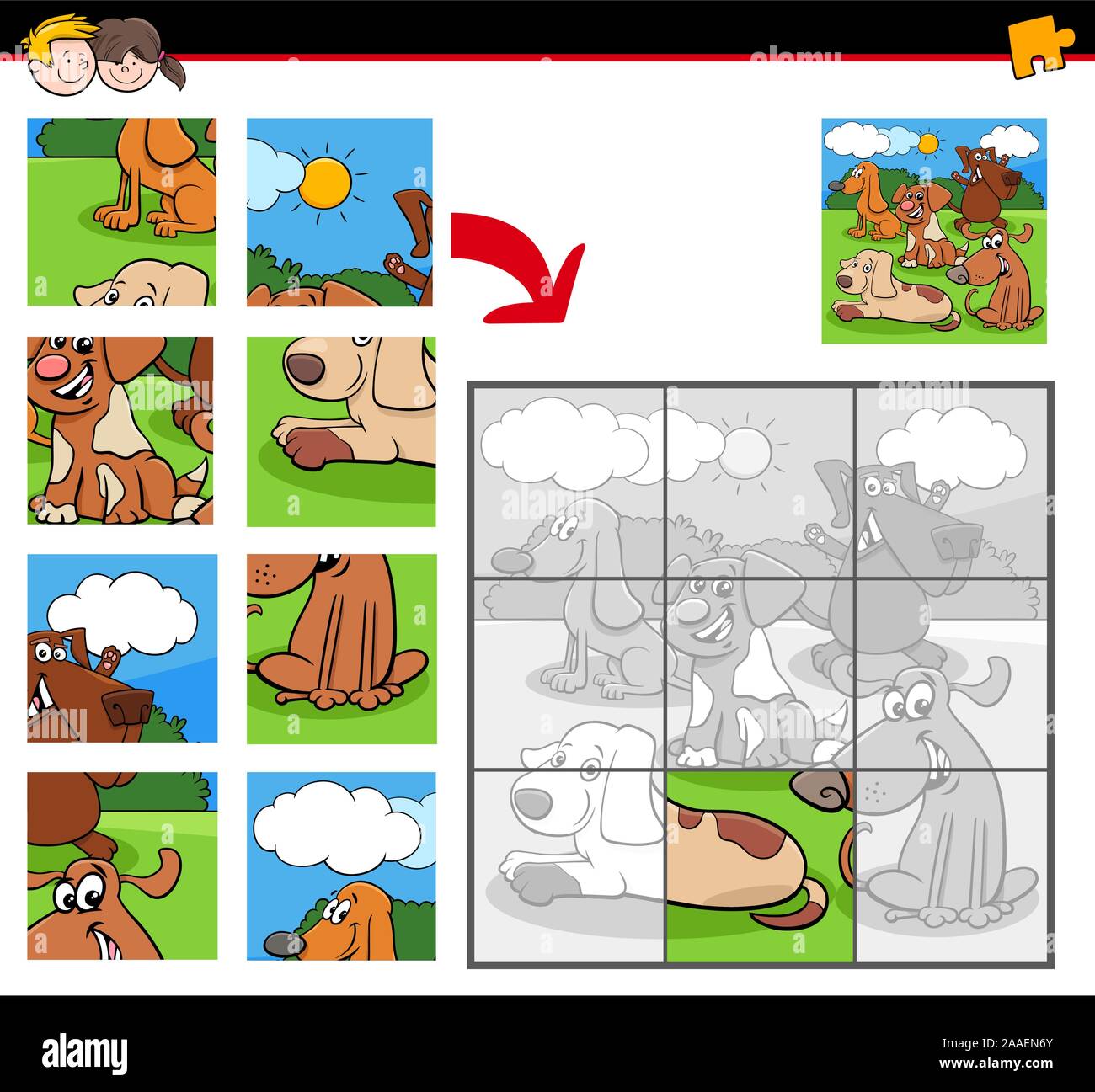 Cartoon Illustration of Educational Jigsaw Puzzle Game for Children ...