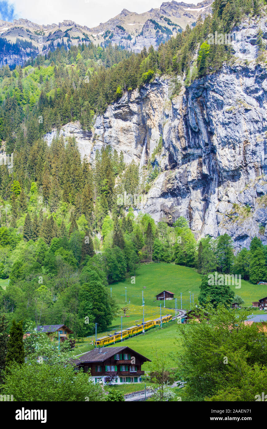 Lauterbrunnen. Swiss Alps. Valley of waterfalls. Mountain village Stock
