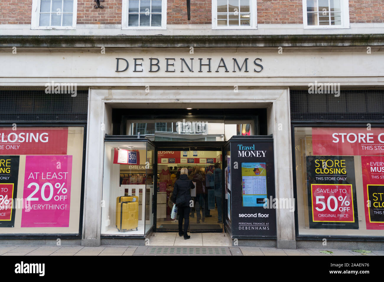 Debenhams store closing down sale, Coney Street, York, North Yorkshire, England, UK Stock Photo