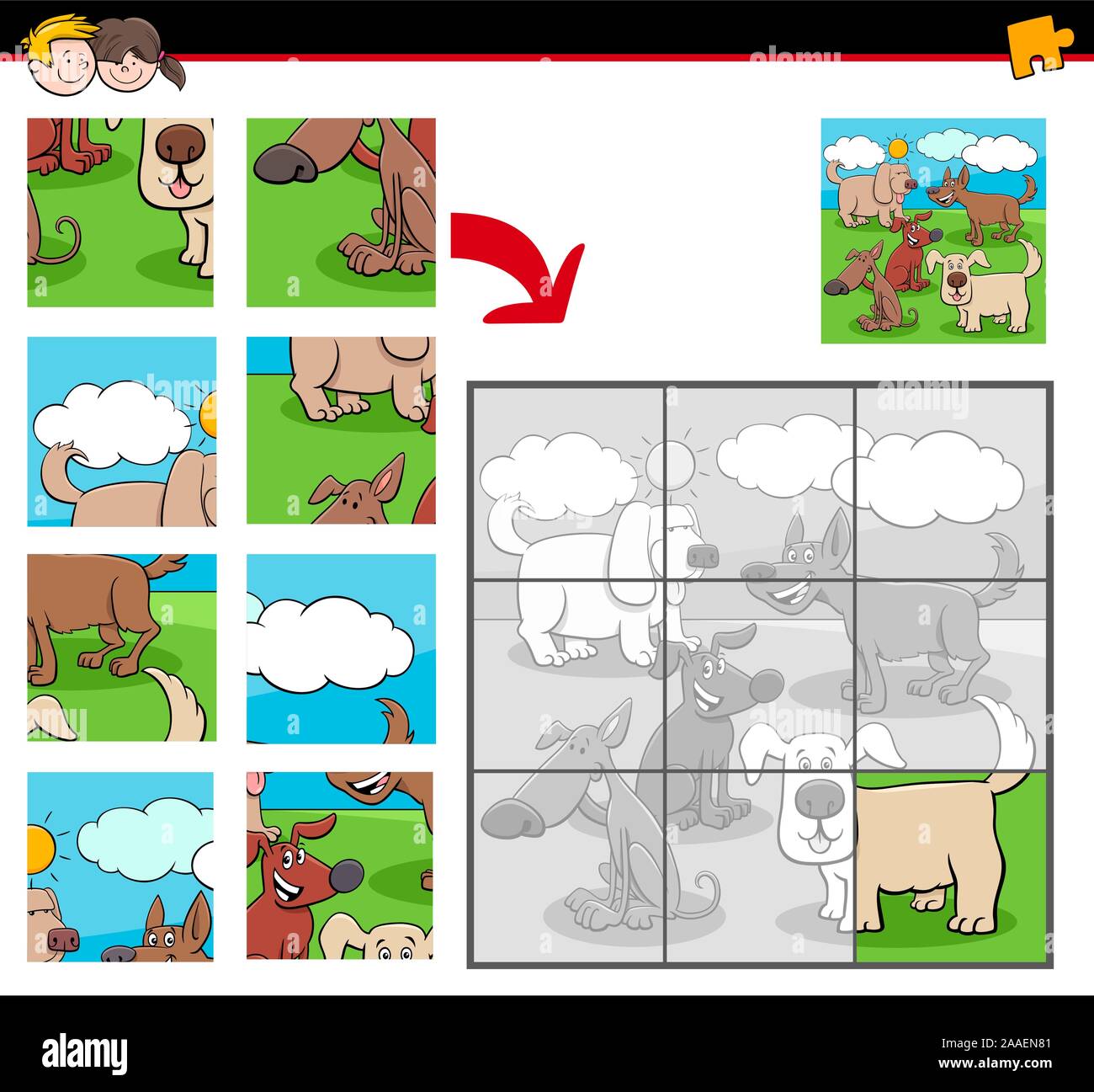Cartoon Illustration of Educational Jigsaw Puzzle Game for Children ...