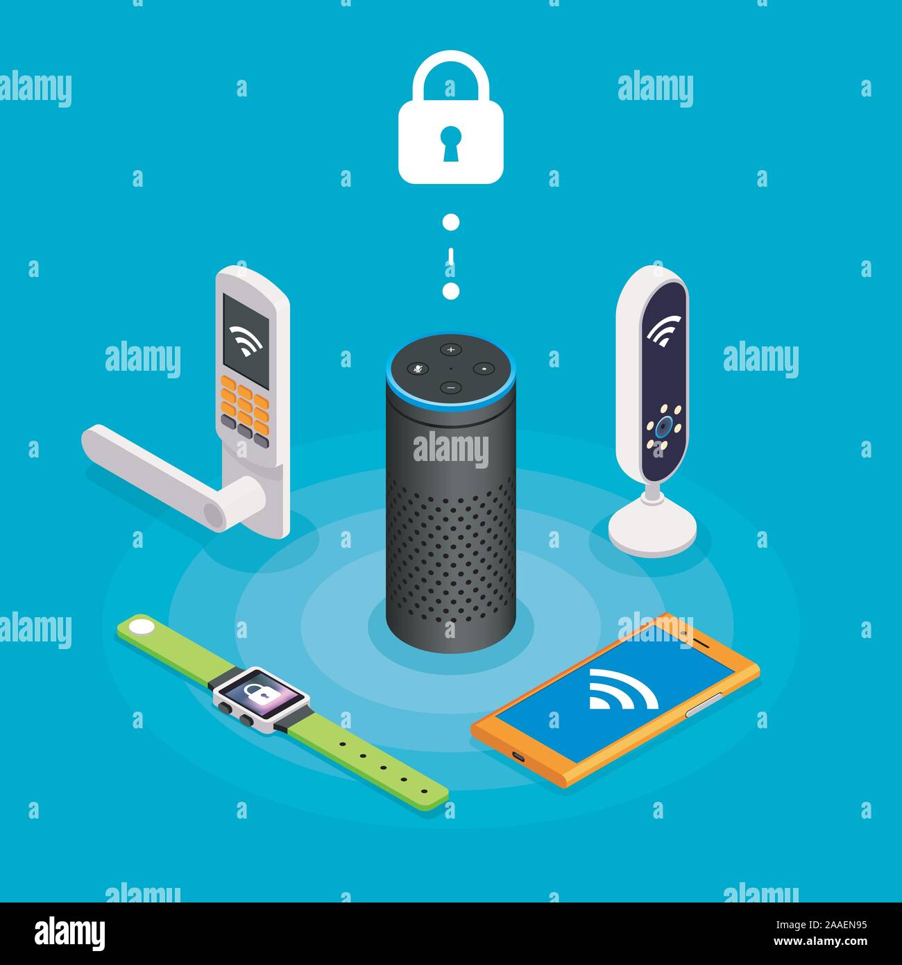 Security Internet Of Things Isometric Composition On