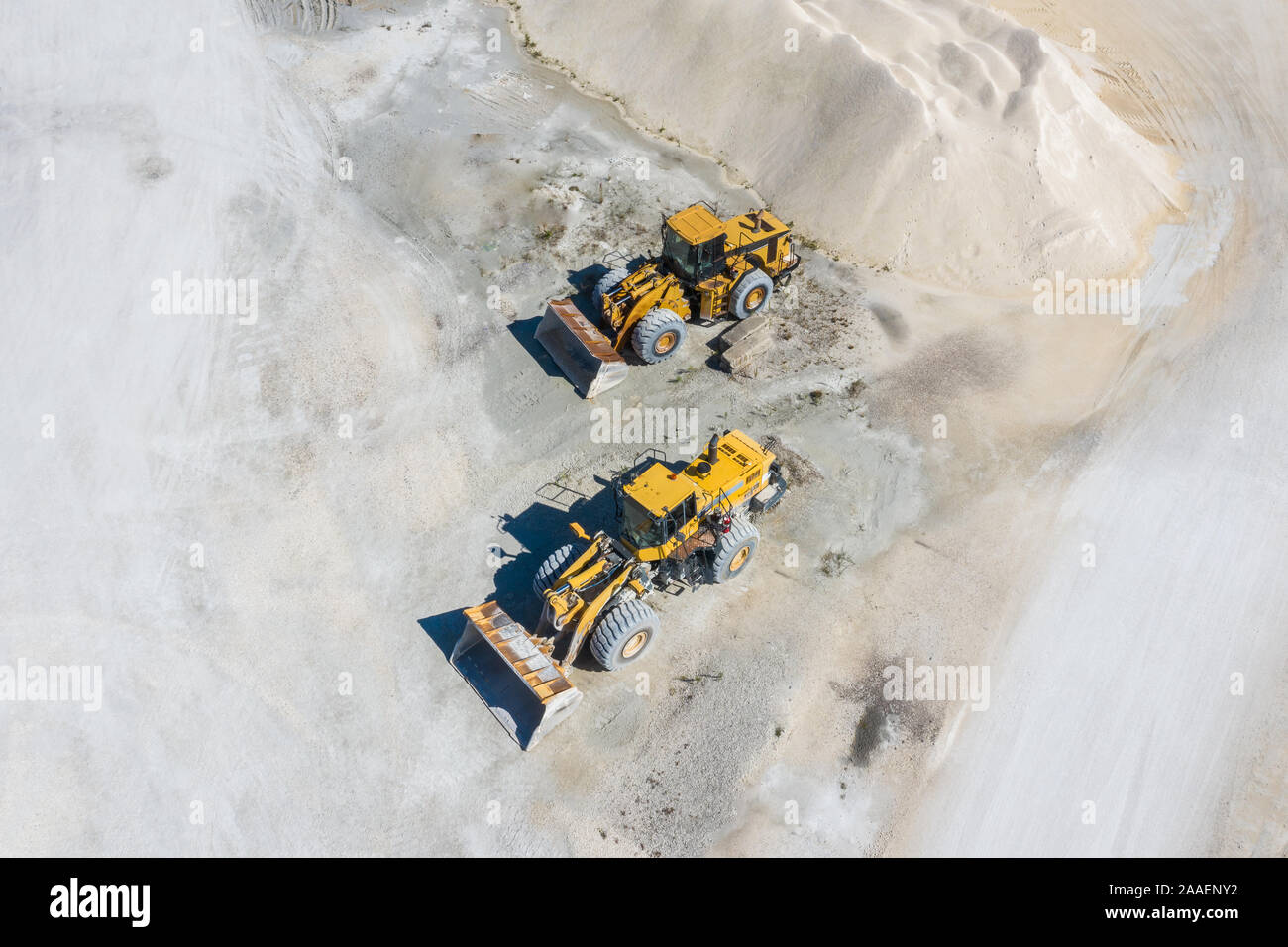 Aerial view of front end loaders at work site Stock Photo Alamy