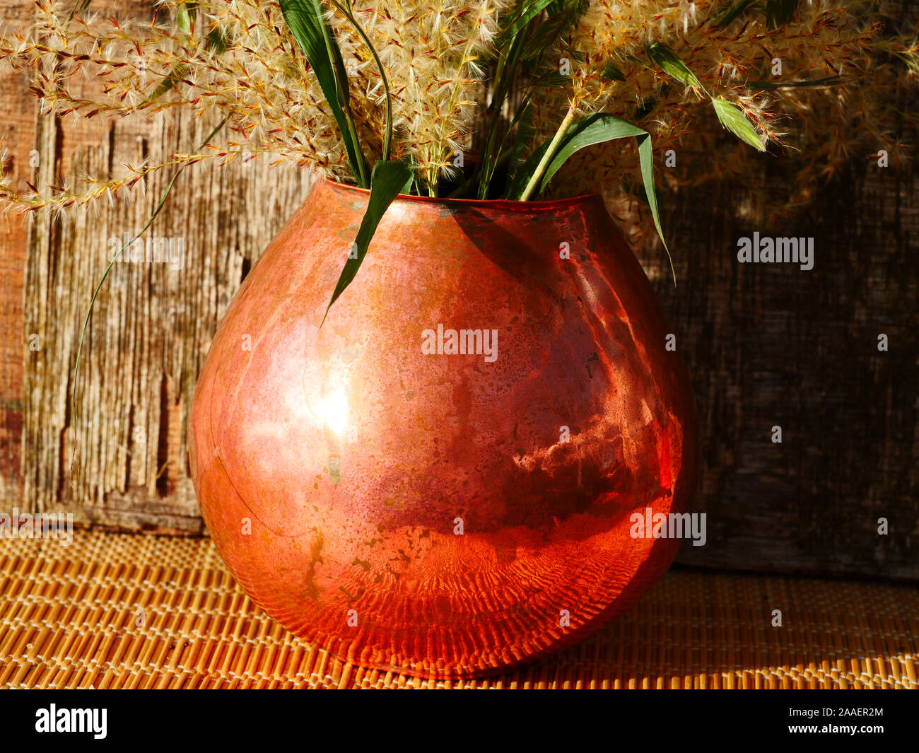 Copper Pot with grasses Stock Photo Alamy