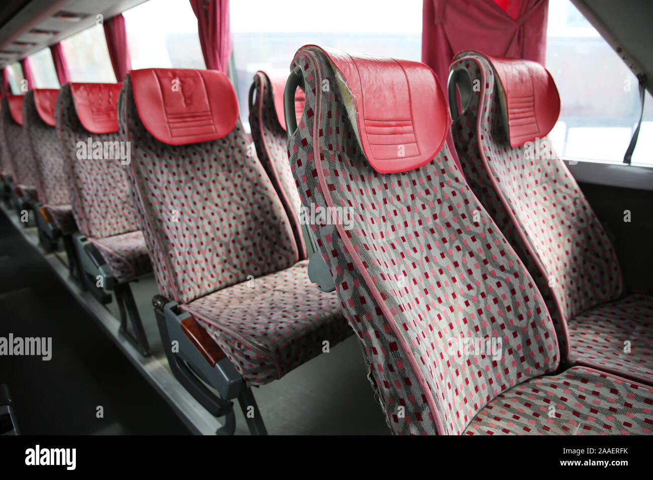 interior of new modern bus . bus seat Safety belts . Seating in the
