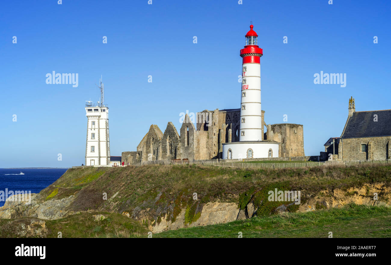 The Pointe Saint Mathieu with its signal station, lighthouse and abbey ...