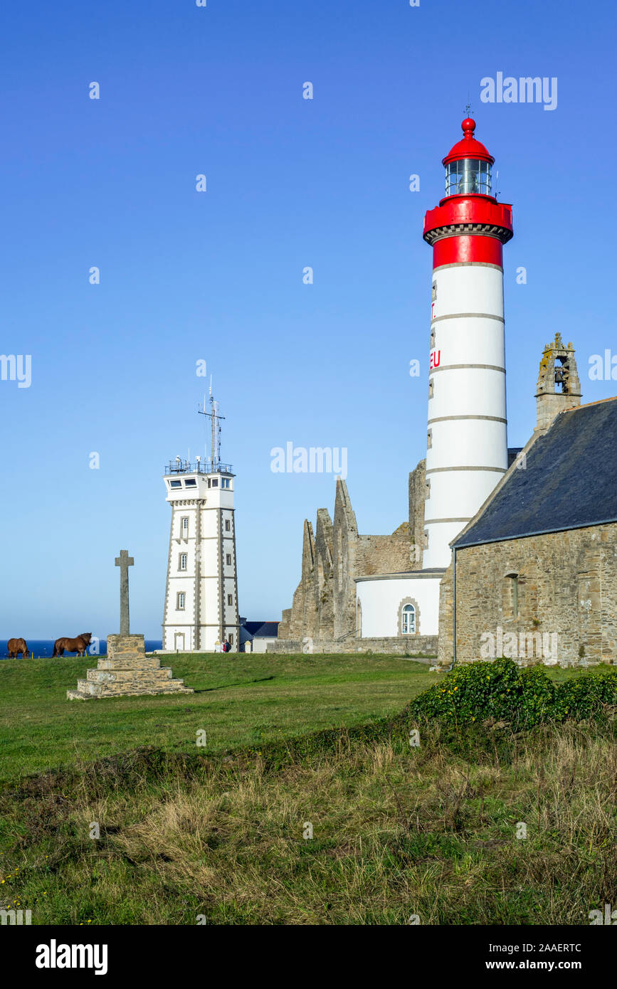 The Pointe Saint Mathieu with its signal station, lighthouse and abbey ...