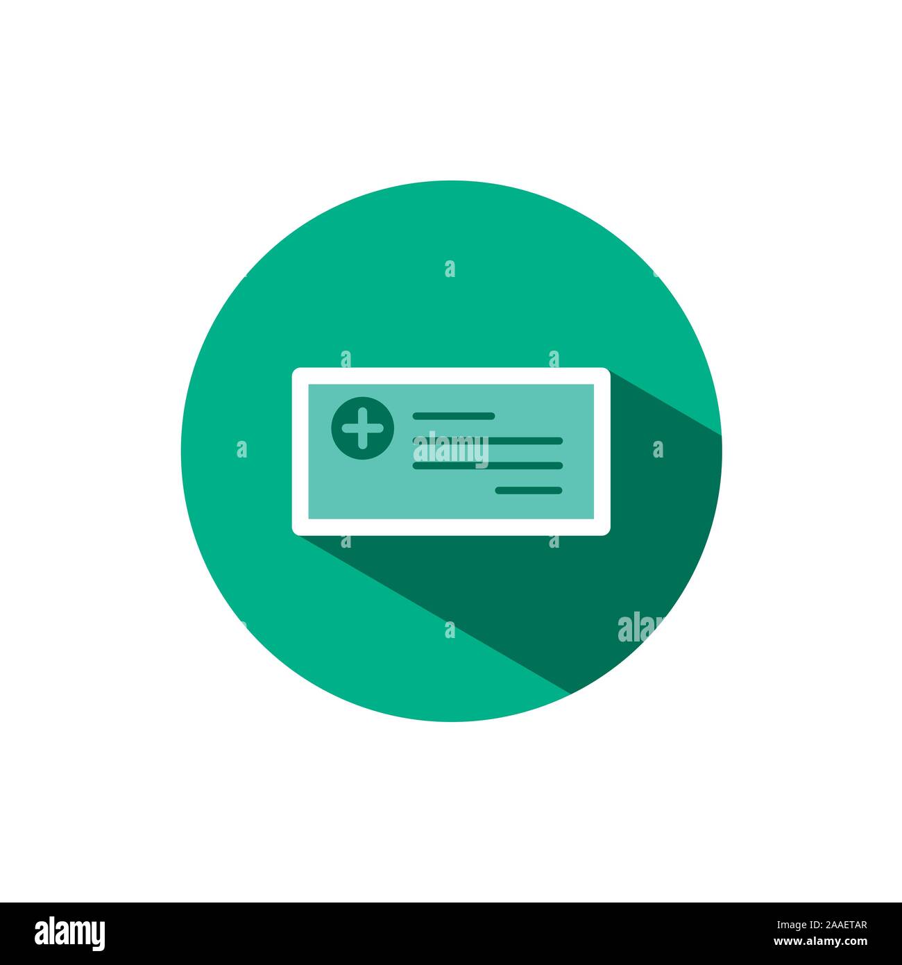 Prescription icon with shadow on a green circle. Flat color vector pharmacy illustration Stock Vector