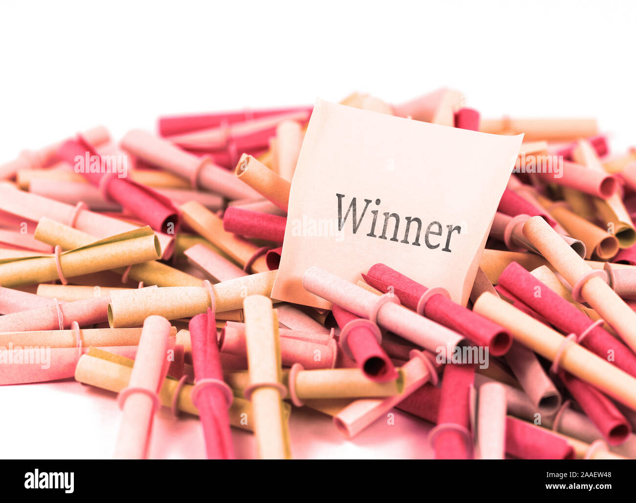 Many colorful lottery tickets with first prize Stock Photo