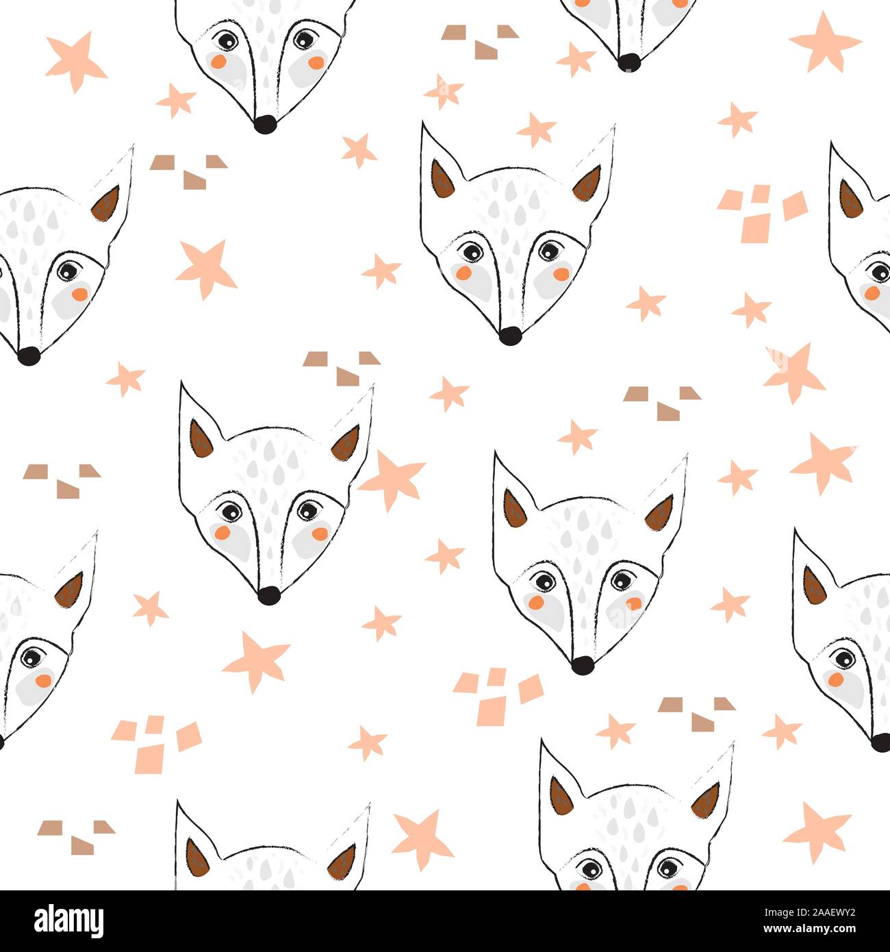 Seamless Pattern with cute hand drawn Fox (Heads). Scandinavian Style ...