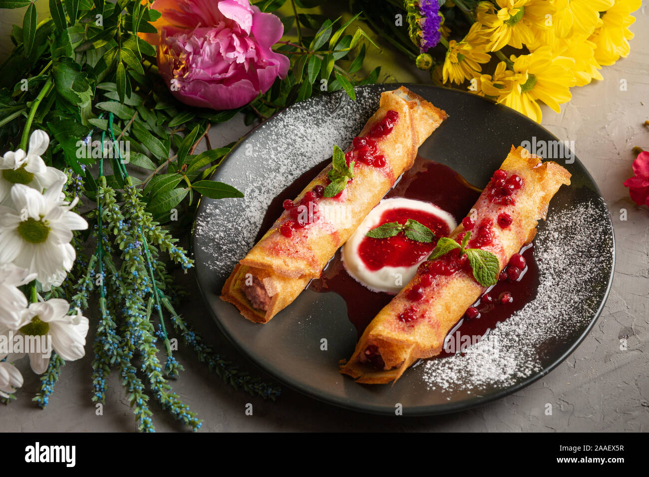 Pancakes Stuffed With Cottage Cheese With Sour Cream And