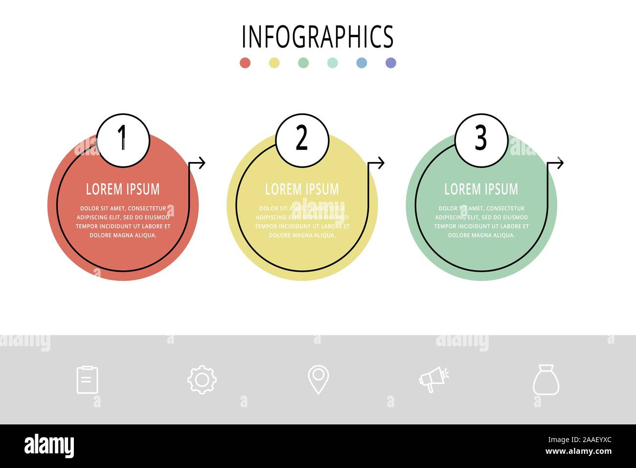 Vector flat line template circle infographics. Business concept with 3 ...