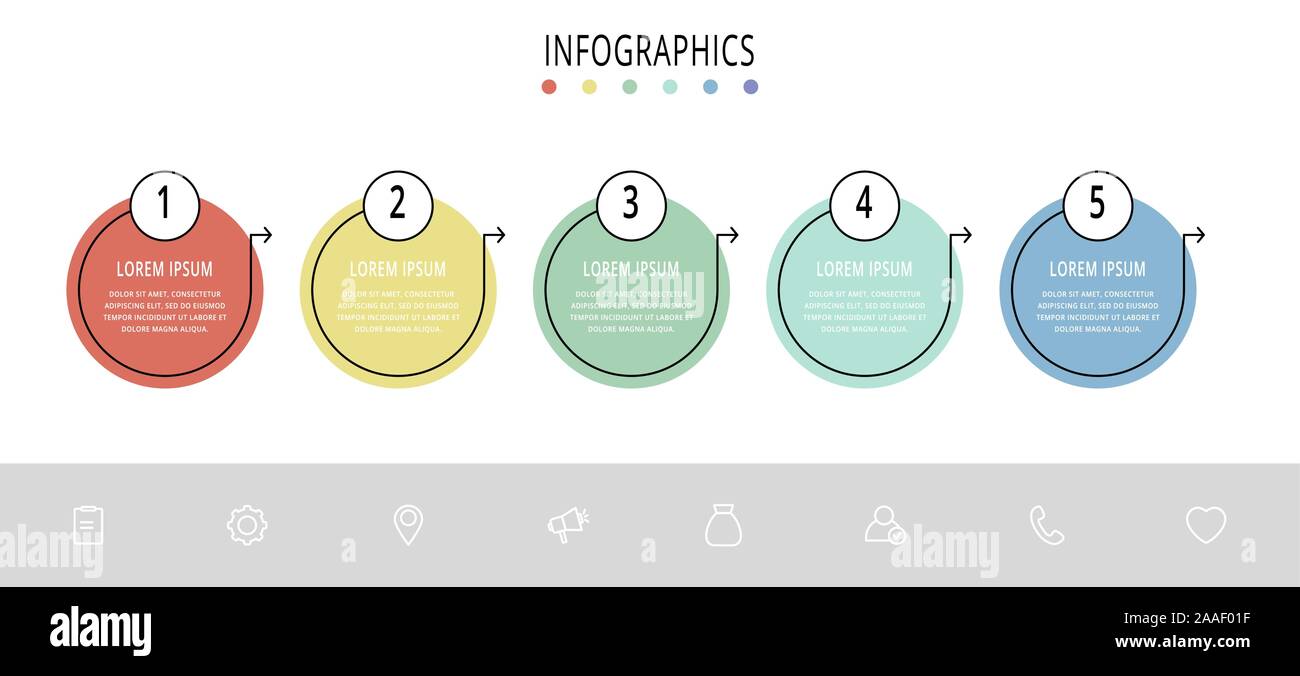 Vector flat line template circle infographics. Business concept with 5 ...