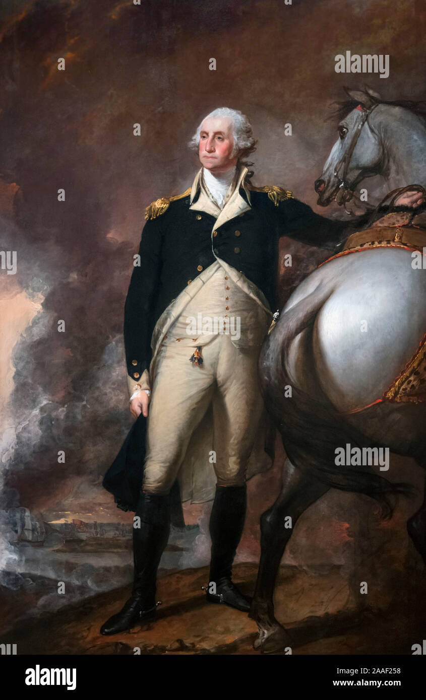 General George Washington at Dorchester Heights by Gilbert Stuart, oil on panel, 1806 Stock Photo