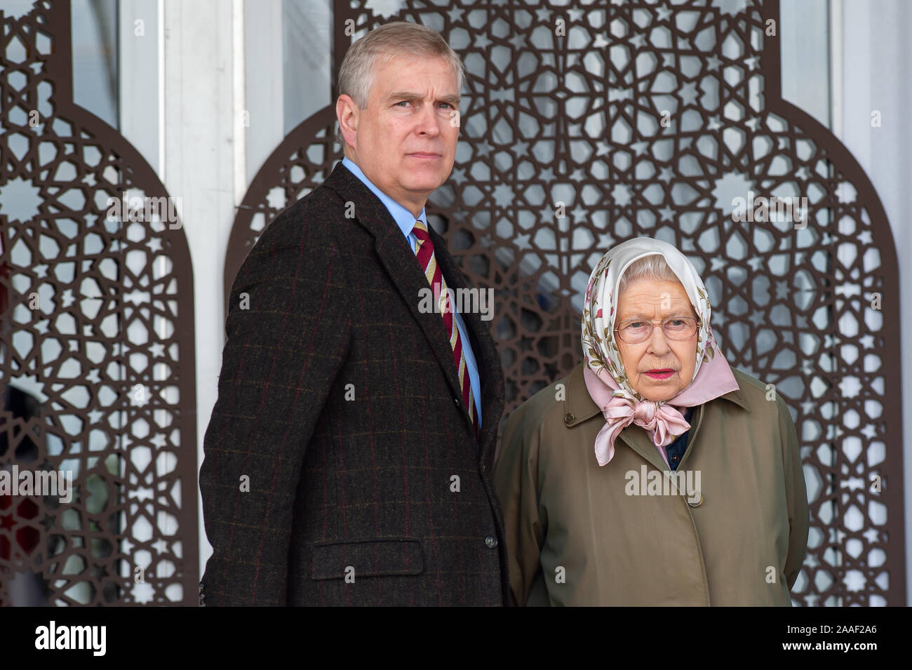 Royal Windsor Endurance, Windsor Great Park, Berkshire, UK. 12th May, 2017. Her Majesty the Queen and her son Prince Andrew, Duke of York watch the Royal Windsor Endurance riders and their horses at the Vet Gates. Credit: Maureen McLean/Alamy Stock Photo