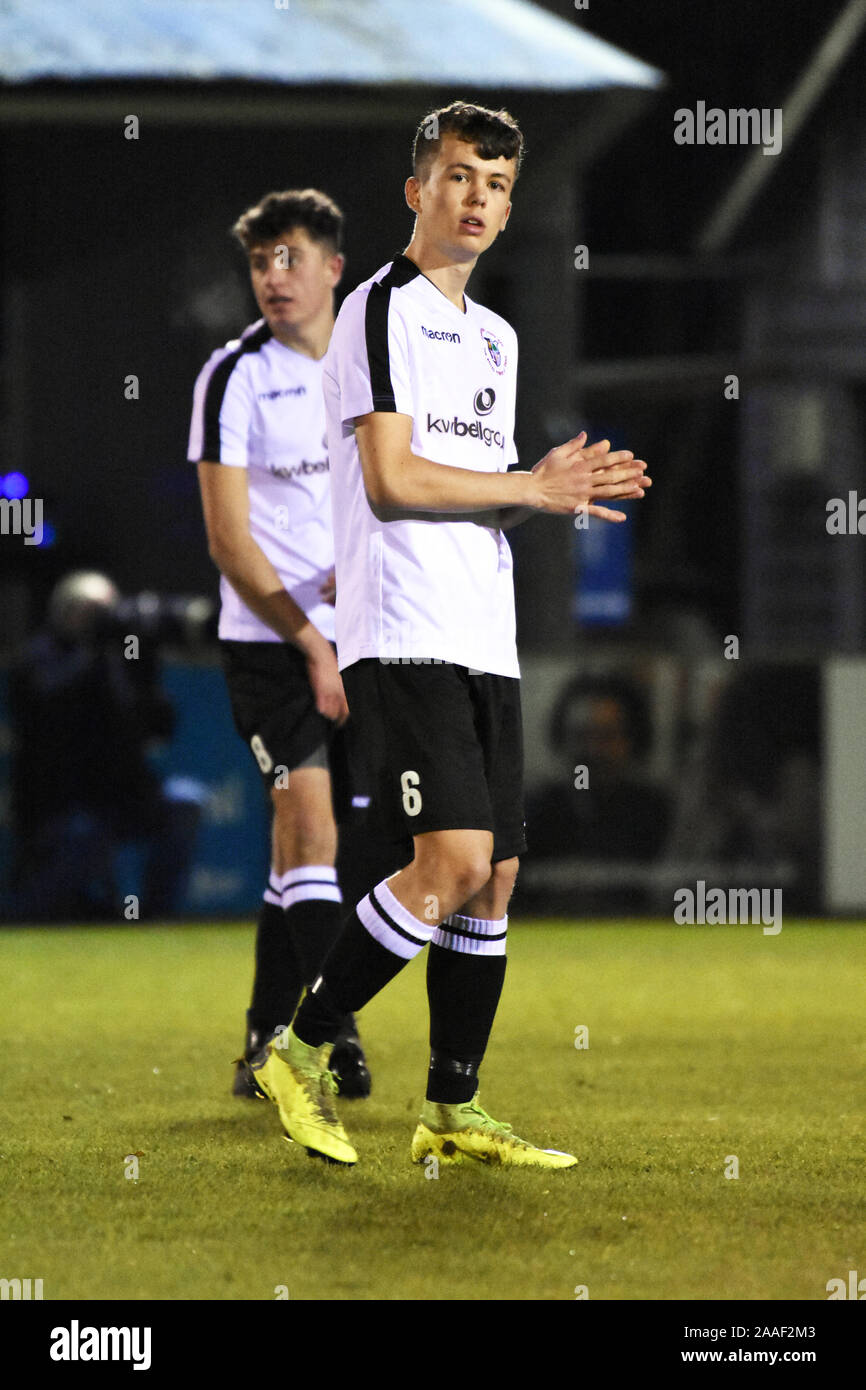 Cinderford Gloucester 2019/2020 season UK. Issac Hatcher playing for Cinderford at Supermarine football club in the league cup game Stock Photo