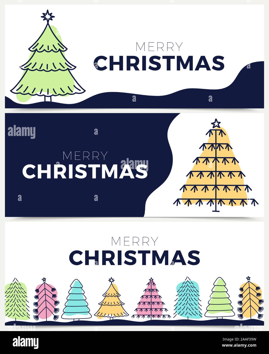 Christmas card set vector illustration. Banner collection with ...