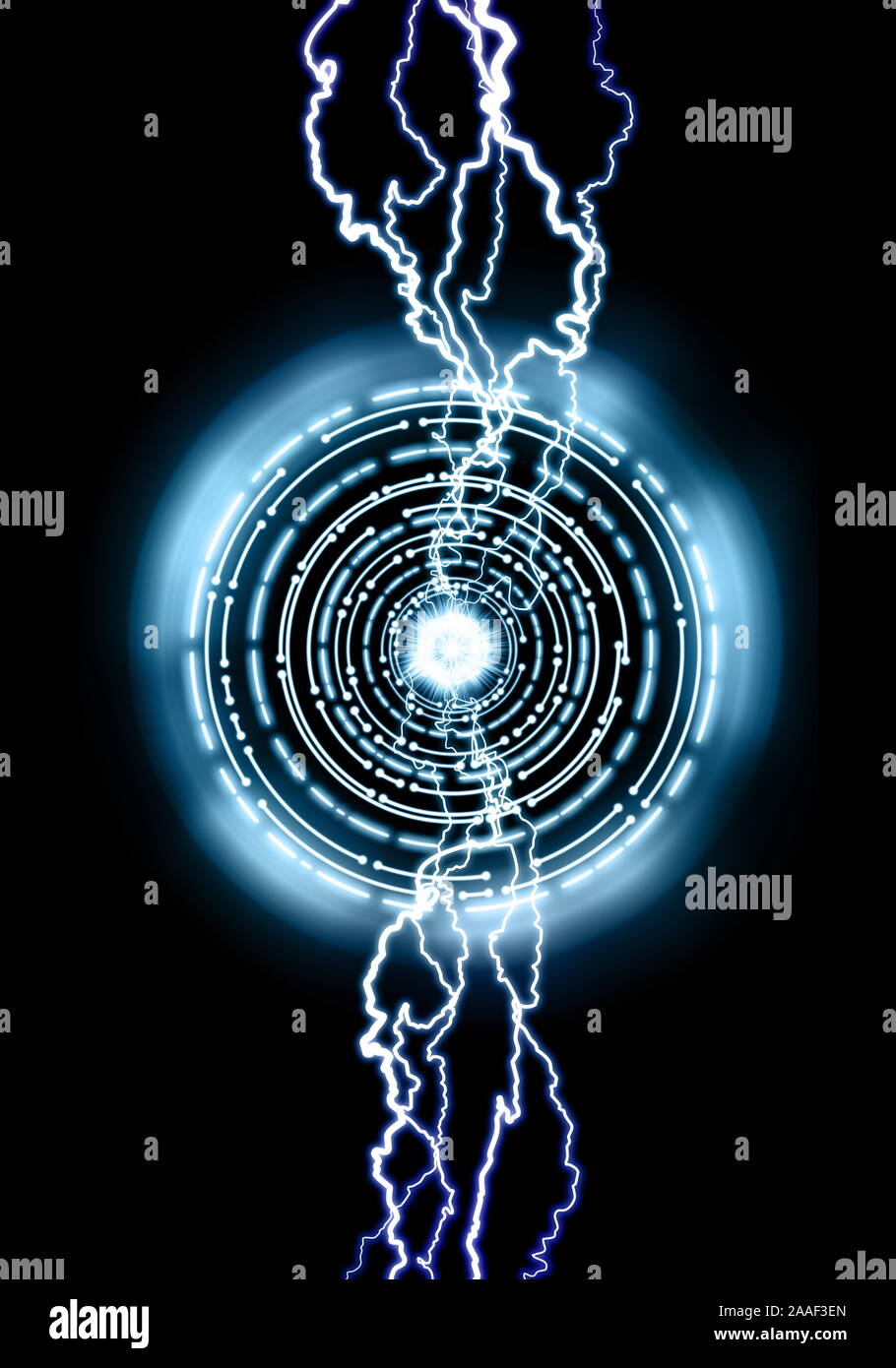 Powerful electrical discharge, lightning strike impact on black