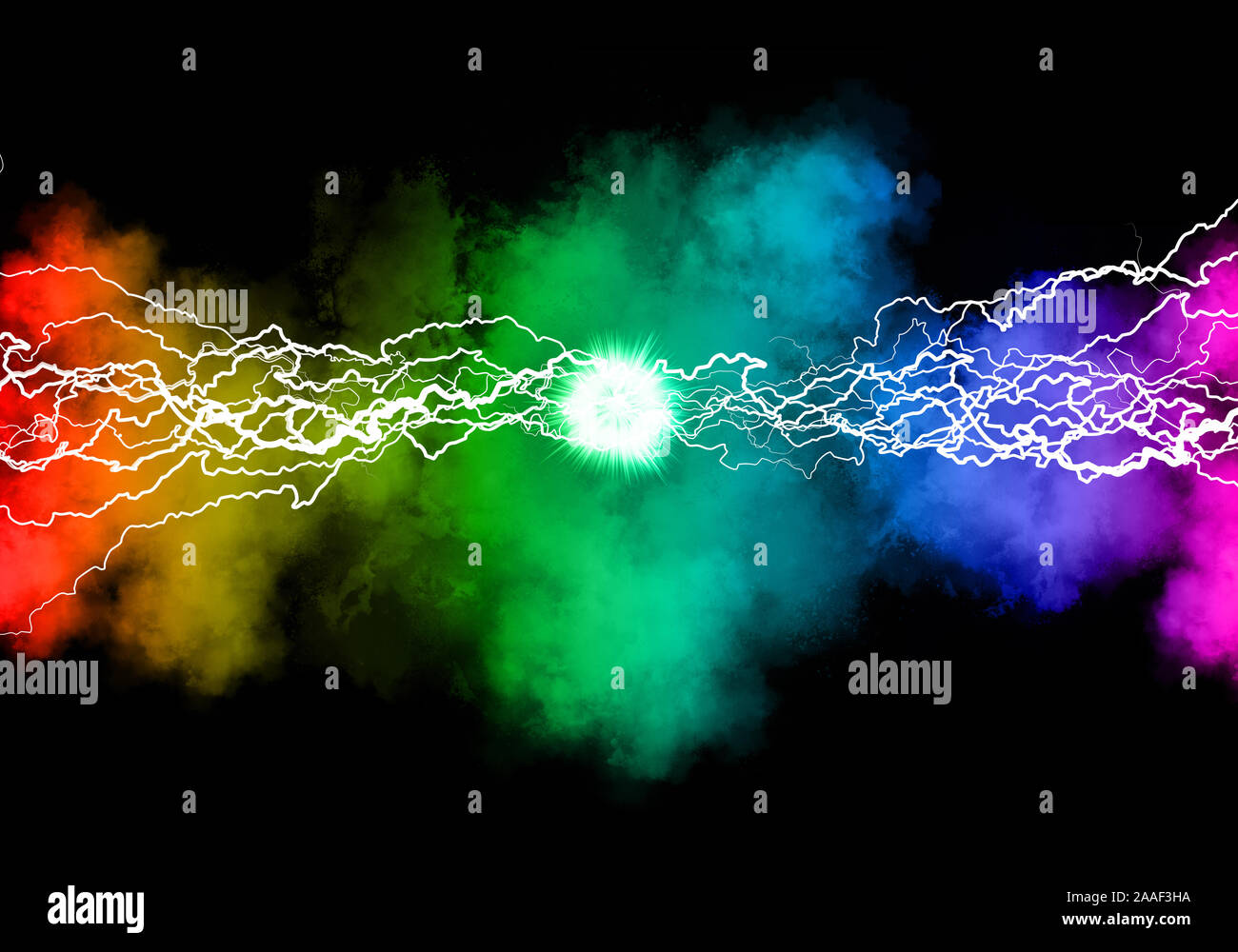 Powerful electrical discharge, lightning strike impact on black