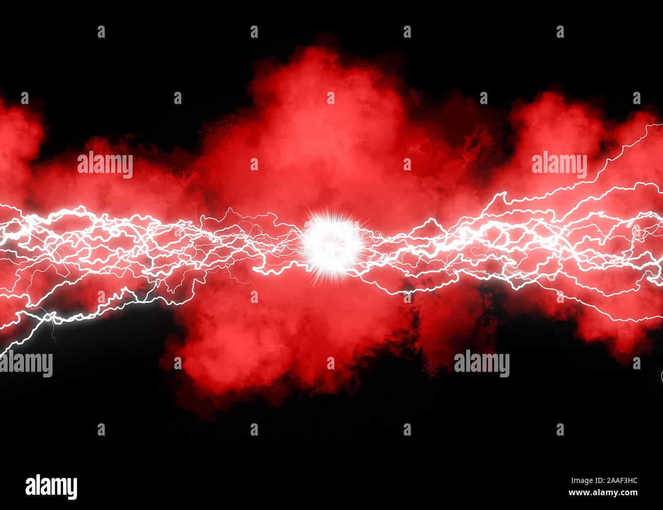 Powerful electrical discharge, lightning strike impact on black