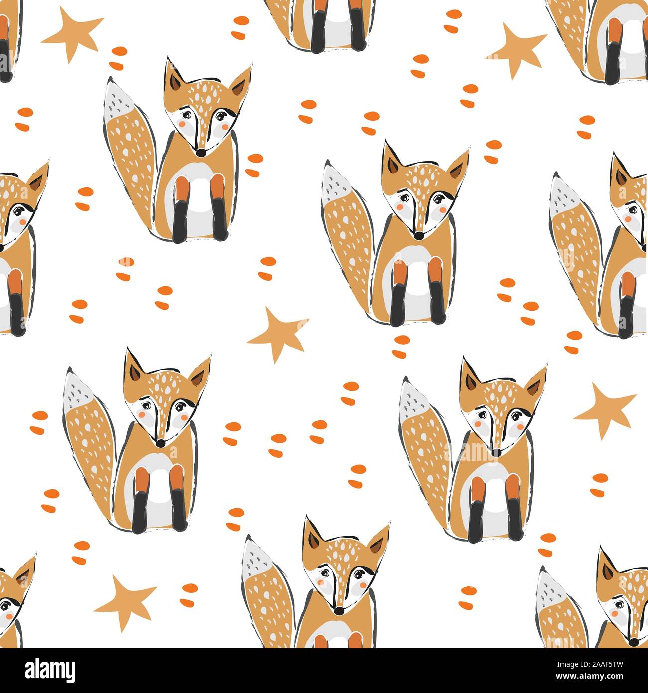Seamless Pattern with cute hand drawn Fox. Scandinavian Style. Vector ...