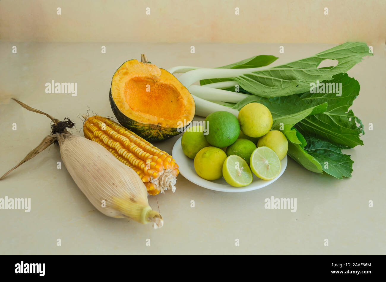 Citrus, Vegetables, And Grains Stock Photo