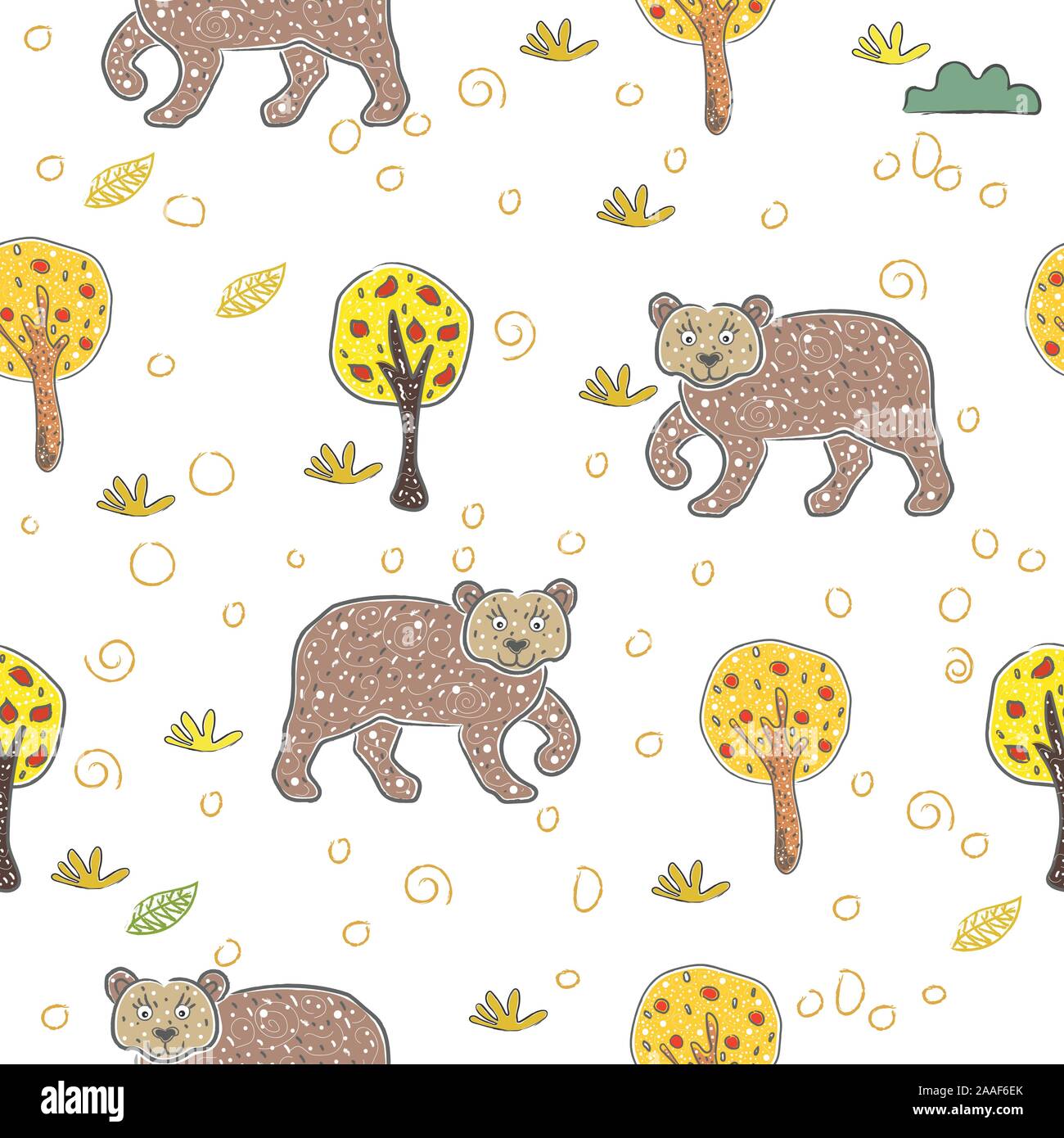 Seamless Pattern with cute hand drawn Bear. Scandinavian Style. Vector ...