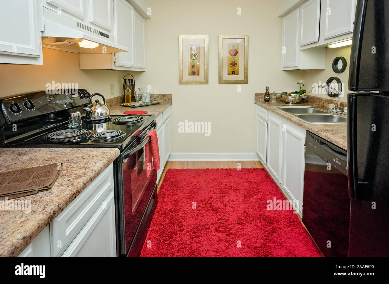 Four Seasons apartments feature a galley kitchen in Mobile, Alabama
