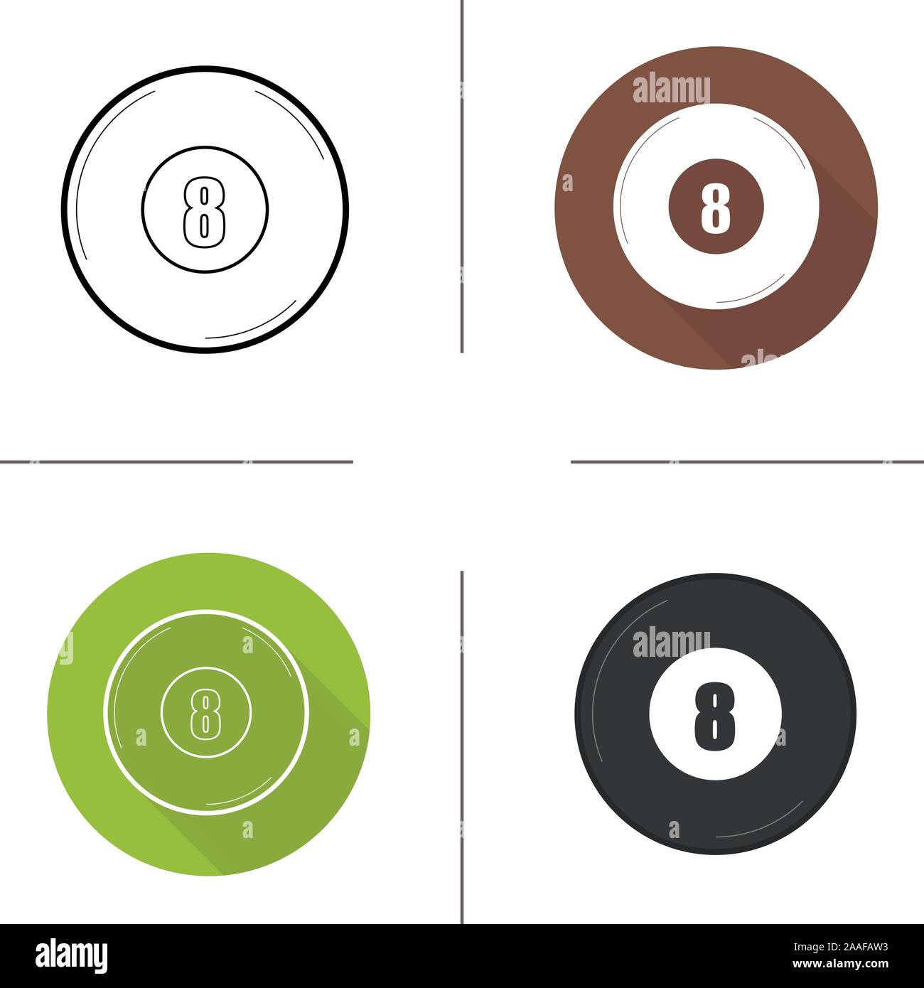 Billiard eight ball flat design, linear and color icons set. Sport ...